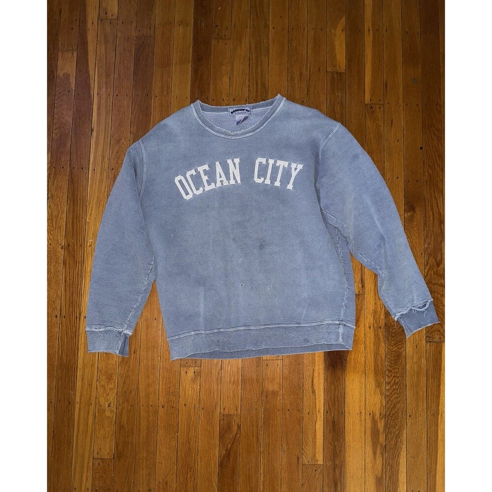 OCEAN CITY Blue Unisex Distressed Sweatshirt, Size Medium